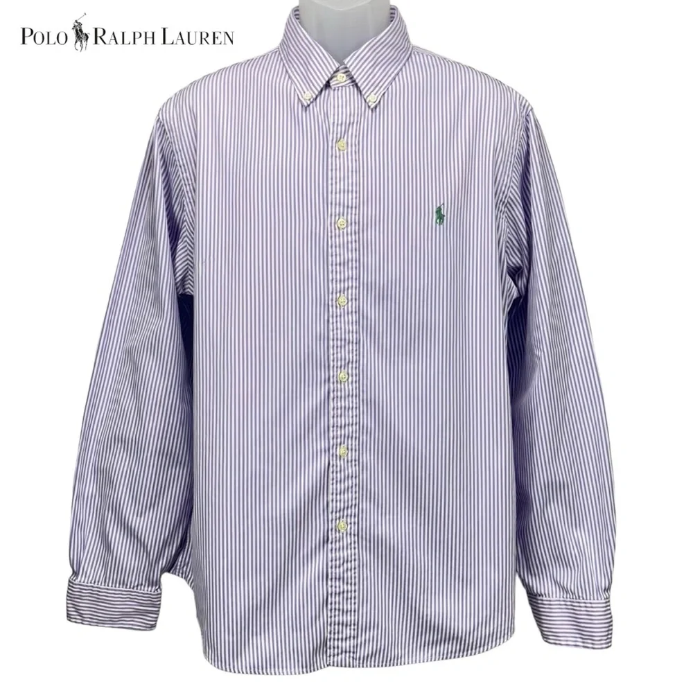 Polo Ralph Lauren | Mens XL | Slim Fit Purple & White Stripe L/S Button Up Shirt